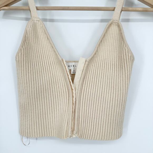 REVOLVE Mable Annabella Ribbed Hook and Eye Cropped Tank Top V-Neck Cream - Picture 6 of 8